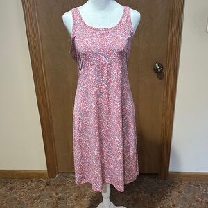 Pink and White Sleeveless Midi Sundress